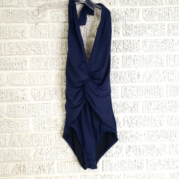 Michael Kors Deep -V Twist Maillot Navy Swimsuit - Picture 3 of 6